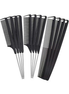 Patelai 12 Pieces Parting Comb For Braids Rat Tail Comb Steel Pintail Comb Fine Teeth Comb Heat Resistant Teasing Combs With Stainless Steel Pintail  - Image 1