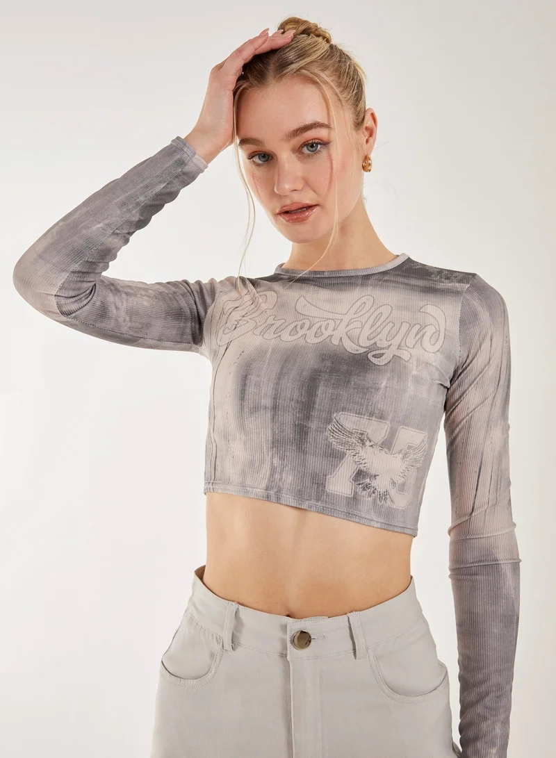 Pink Vanilla  Washed Print Long Sleeve Brooklyn Top for Women | Best Price UAE
