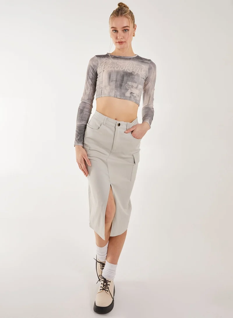 Pink Vanilla  Washed Print Long Sleeve Brooklyn Top for Women | Best Price UAE