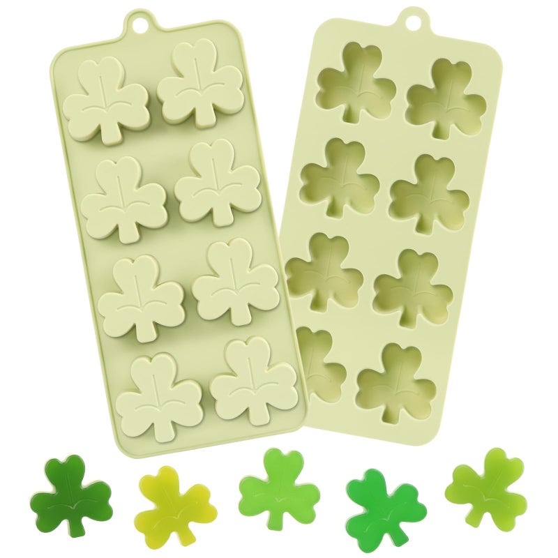 KINYFY 2 Pcs Shamrock Silicone Molds, St Patrickâ€™s Clover Molds, St Patrickâ€™s Non-Stick Dessert Mold for DIY Cake, Chocolate, Candy, Jelly, Wax Melt, Ice Cubes - Image 1