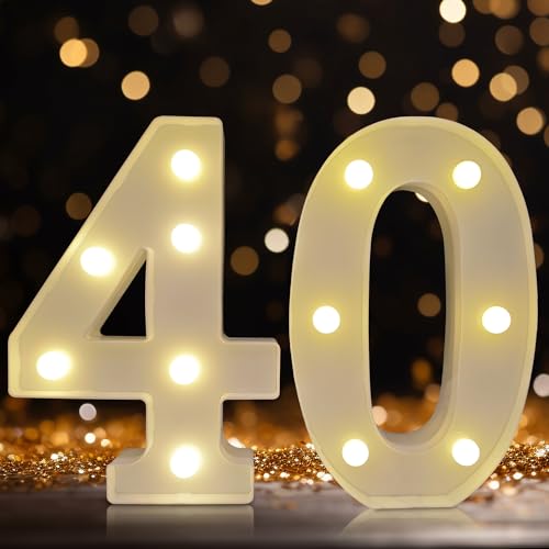 DyingSwan Led Light Up Numbers 40th Birthday Decorations Marquee Numbers Lights Battery Powered Light Up Sign for 40 Decor Party White - Image 1