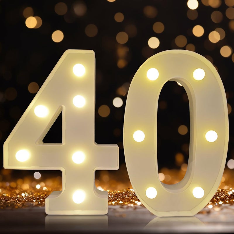 DyingSwan Led Light Up Numbers 40th Birthday Decorations Marquee Numbers Lights Battery Powered Light Up Sign for 40 Decor Party White - Image 2
