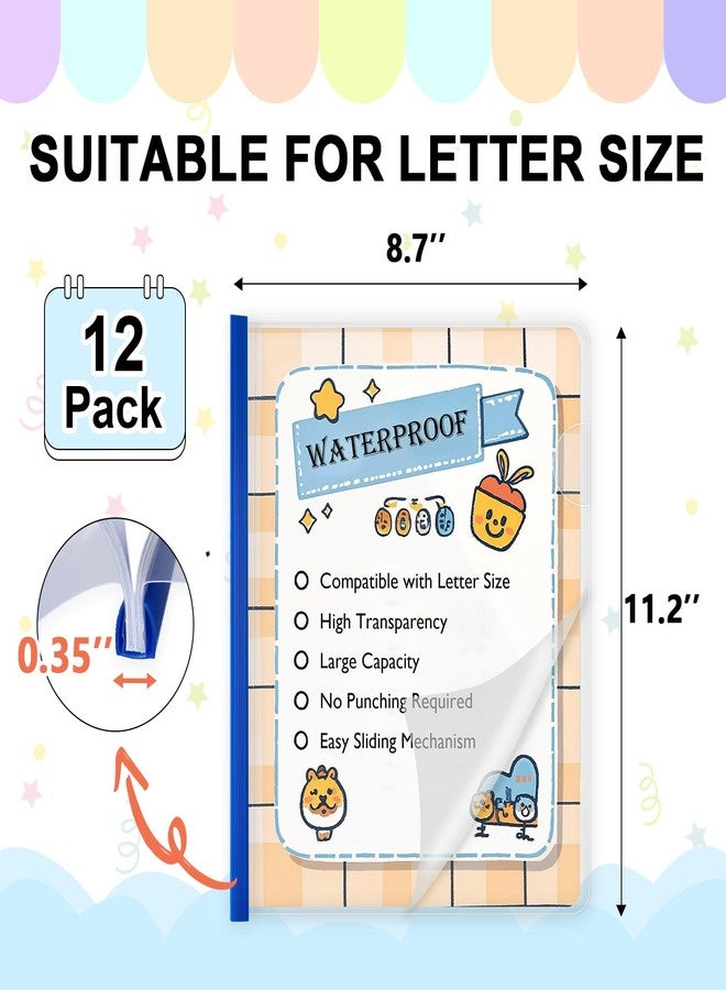 TOTiyea 12 Pack Clear Report Covers with Sliding Bars, 9mm (70 Sheet Capacity) Blue Sliding Bar File Folders, for Letter Size - Image 2