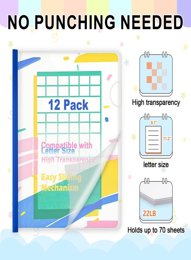 TOTiyea 12 Pack Clear Report Covers with Sliding Bars, 9mm (70 Sheet Capacity) Blue Sliding Bar File Folders, for Letter Size - Image 3
