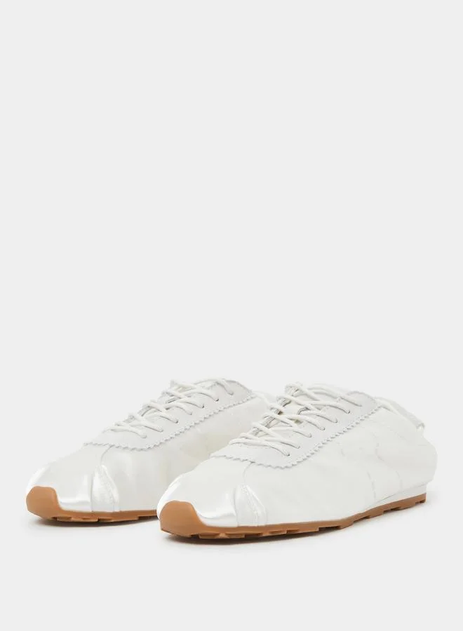 Styli Off White Plain Satin Fitted Cuff Sneakers
