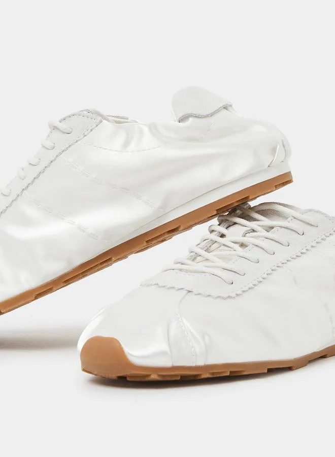 Styli Off White Plain Satin Fitted Cuff Sneakers
