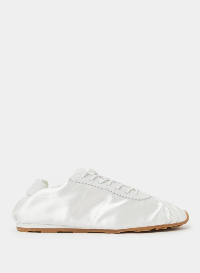 Off White Plain Satin Fitted Cuff Sneakers