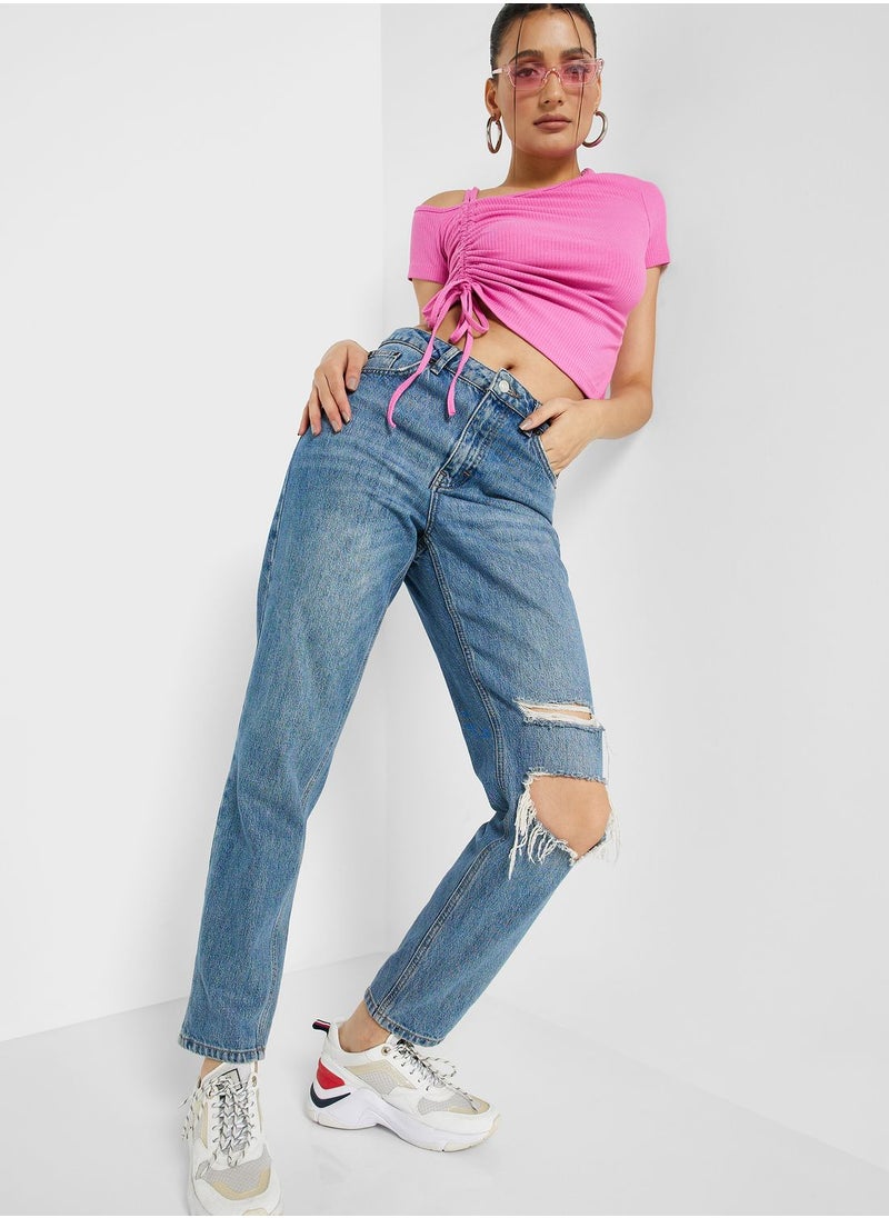 Ginger - Ribbed Ruched Detail Top - Image 1