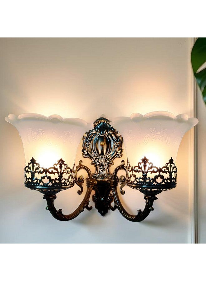 SINOMAN مصباح جداري مزخرف أنيق من SINOMAN مع ظل زجاجي مزدوج بتشطيب ذهبي، مصباح جداري معدني مع قاعدة E27، لغرفة النوم، غرفة المعيشة، الممر، أو الدرج (مع لمبة) - Image 1