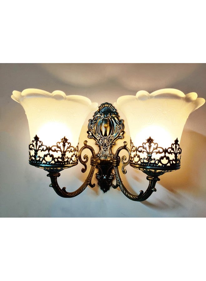 SINOMAN مصباح جداري مزخرف أنيق من SINOMAN مع ظل زجاجي مزدوج بتشطيب ذهبي، مصباح جداري معدني مع قاعدة E27، لغرفة النوم، غرفة المعيشة، الممر، أو الدرج (مع لمبة) - Image 2