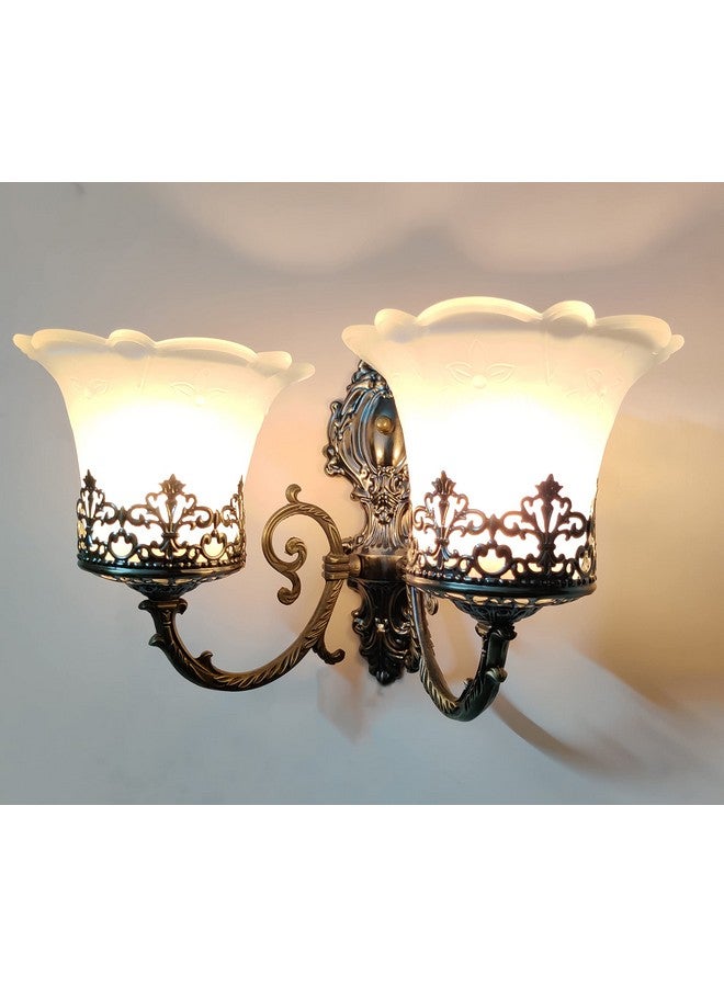 SINOMAN مصباح جداري مزخرف أنيق من SINOMAN مع ظل زجاجي مزدوج بتشطيب ذهبي، مصباح جداري معدني مع قاعدة E27، لغرفة النوم، غرفة المعيشة، الممر، أو الدرج (مع لمبة) - Image 3