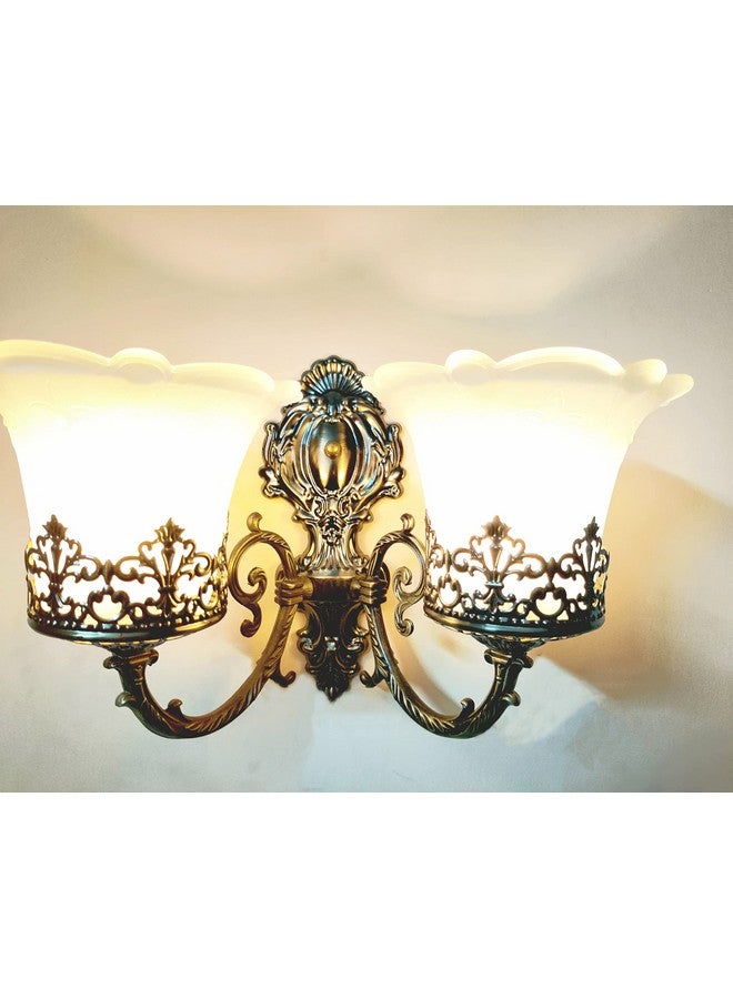 SINOMAN مصباح جداري مزخرف أنيق من SINOMAN مع ظل زجاجي مزدوج بتشطيب ذهبي، مصباح جداري معدني مع قاعدة E27، لغرفة النوم، غرفة المعيشة، الممر، أو الدرج (مع لمبة) - Image 4