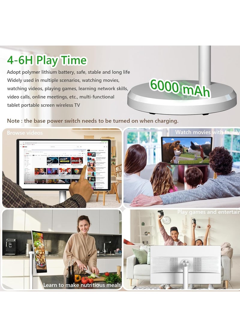 FlashHawk 21.5-Inch Portable TV with Adjustable Floor Touch Screen Smart TV | 6G RAM+128G Storage| Build-in Camera, 6000aMh Battery 8H Video Play Time, White  - Image 3