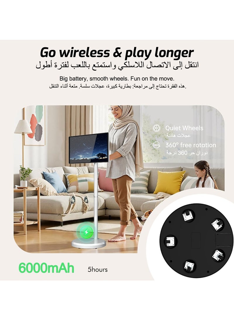 فلاشهوك شاشة متنقلة - تلفزيون متنقل ذكي محمول بشتلفزيون اشة لمس أرضية قابلة للتعديل، مقاس 21.5 بوصة | نظام التشغيل أندرويد | ذاكرة وصول عشوائي (RAM) سعة 6 جيجابايت + سعة تخزين 128 جيجابايت |شاشه متنقله كاميرا مدمجة، بطارية 6000 أمبير/ساعة، وقت تشغيل فيديو 8 ساعات، لون أبيض - Image 5