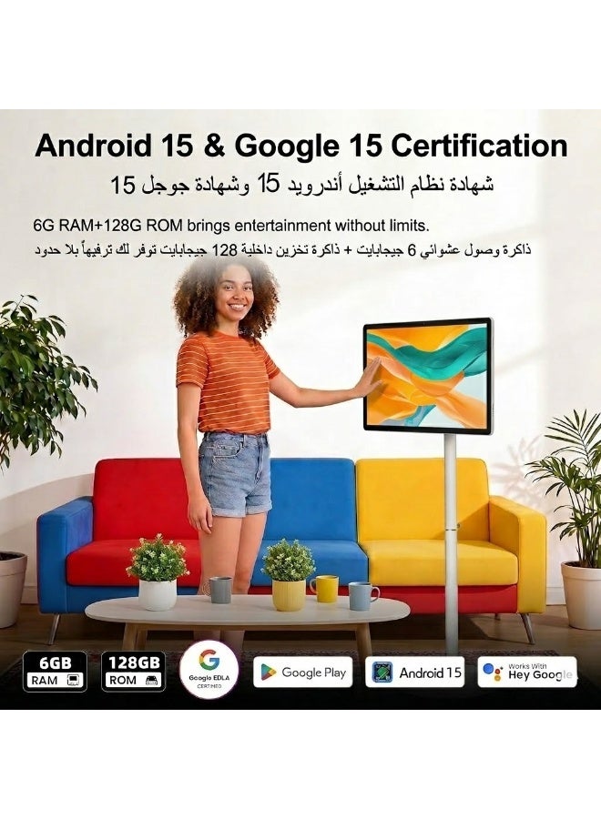 فلاشهوك شاشة متنقلة - تلفزيون متنقل ذكي محمول بشتلفزيون اشة لمس أرضية قابلة للتعديل، مقاس 21.5 بوصة | نظام التشغيل أندرويد | ذاكرة وصول عشوائي (RAM) سعة 6 جيجابايت + سعة تخزين 128 جيجابايت |شاشه متنقله كاميرا مدمجة، بطارية 27000 أمبير/ساعة، وقت تشغيل فيديو 8 ساعات، لون أبيض - Image 4