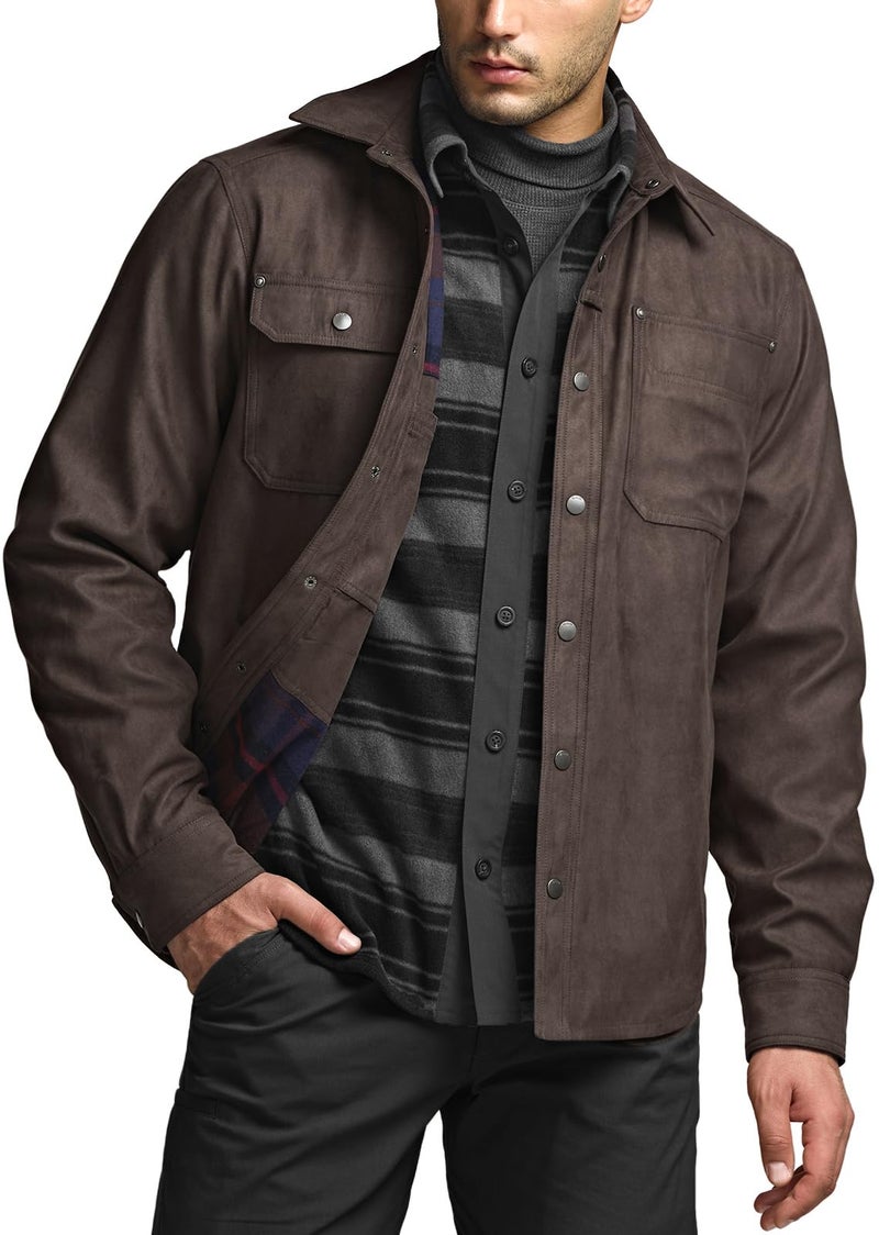 CQR Men's Flannel Shirt Jacket Long Sleeve, Winter Warm Outdoor Casual Plaid Jacket Coat with Pockets, Suede Stealth Woods Night, XX-Large - Image 2