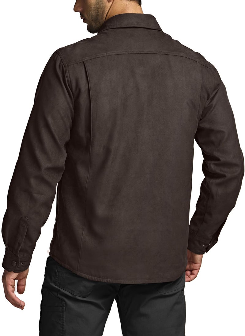 CQR Men's Flannel Shirt Jacket Long Sleeve, Winter Warm Outdoor Casual Plaid Jacket Coat with Pockets, Suede Stealth Woods Night, XX-Large - Image 3