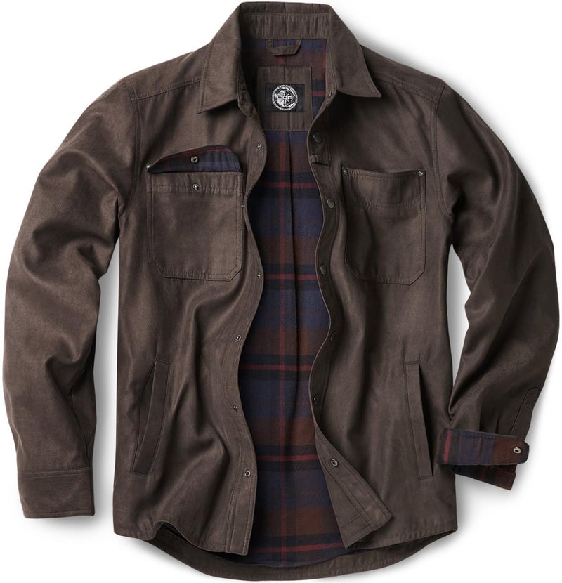CQR Men's Flannel Shirt Jacket Long Sleeve, Winter Warm Outdoor Casual Plaid Jacket Coat with Pockets, Suede Stealth Woods Night, XX-Large - Image 1