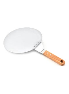 NIBEMINENT Round Wooden Handle Pizza Shovel Silver  - Image 1