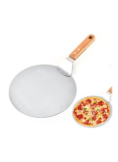 NIBEMINENT Round Wooden Handle Pizza Shovel Silver  - Image 2