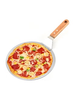 NIBEMINENT Round Wooden Handle Pizza Shovel Silver  - Image 3
