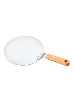 NIBEMINENT Round Wooden Handle Pizza Shovel Silver  - Image 4