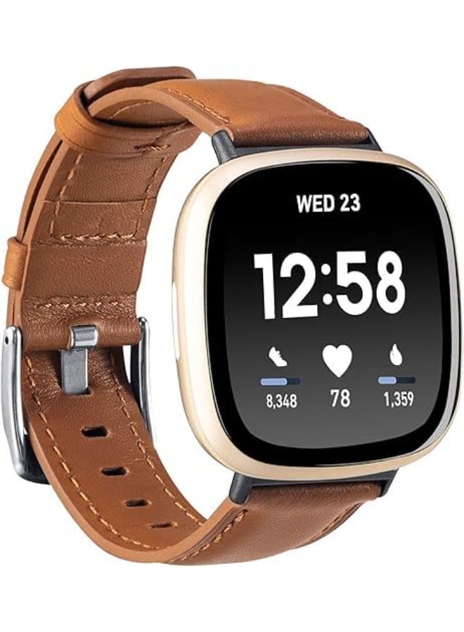 KASTWAVE Leather Bands for Fitbit Sense & Versa 3 – Soft Comfortable Replacement Strap for Men & Women Smartwatch Accessories (Brown)