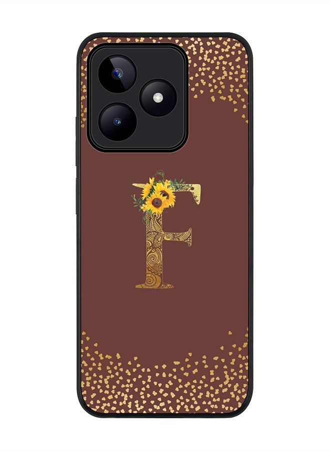 Stylizedd Rugged Black edge case for Realme C51 / Realme Note 50 4G,Custom Monogram Initial Letter Floral Pattern Alphabet - F (Brown) - Image 1