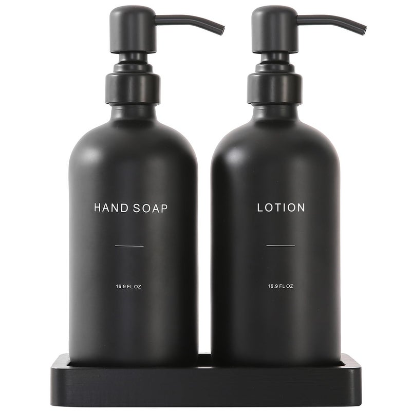 Prus Waso Black Soap Dispenser Bathroom Set Soap and Lotion Dispenser Set with Stainless Steel Pump Perfect for Bathroom Decor Black - Image 2