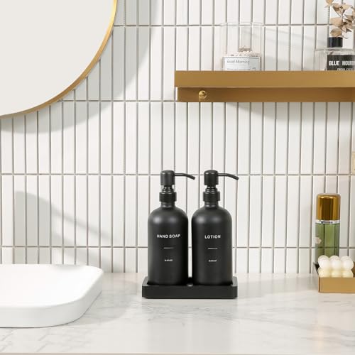 Prus Waso Black Soap Dispenser Bathroom Set Soap and Lotion Dispenser Set with Stainless Steel Pump Perfect for Bathroom Decor Black - Image 3
