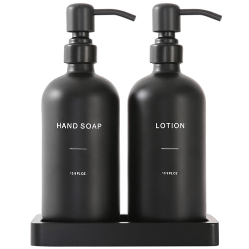 Prus Waso Black Soap Dispenser Bathroom Set Soap and Lotion Dispenser Set with Stainless Steel Pump Perfect for Bathroom Decor Black - Image 1