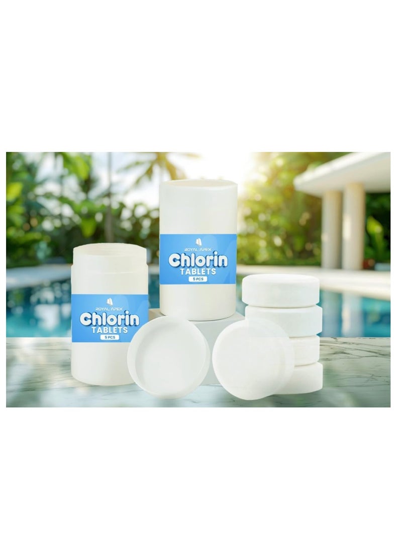 Royal Apex Bluqua Slow-Dissolving Chlorine Tablets 1Kg Pool And Spa Water Bacteria Algae Disinfection Treatment With Sunlight/Uv Protection Tcca 3" 200G X 5 Pcs Made In Eu 2 Tin 10 Tablet - Image 1