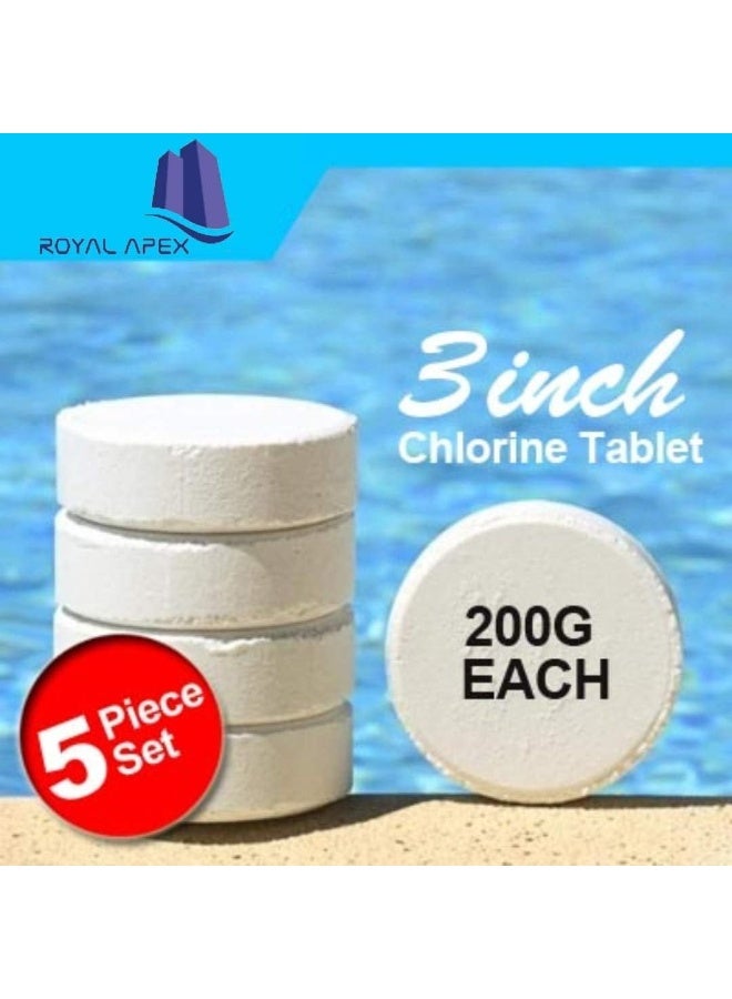 Royal Apex Bluqua Slow-Dissolving Chlorine Tablets 1Kg Pool And Spa Water Bacteria Algae Disinfection Treatment With Sunlight/Uv Protection Tcca 3" 200G X 5 Pcs Made In Eu 2 Tin 10 Tablet - Image 2