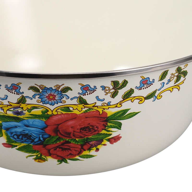 Vintage Enamel Soup Bowl Set 2pcs 20cm With Lid Retro Yellow Kitchen Storage - Image 4