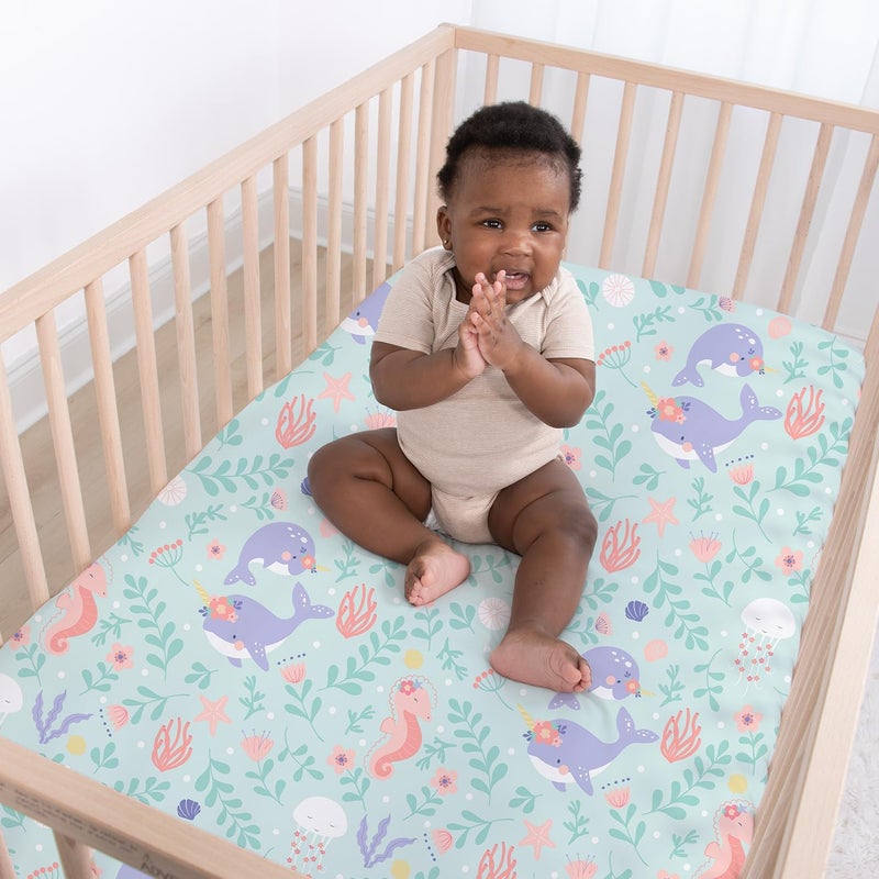 The Peanut Shell The Peanutshell 4Pack Fitted Crib Sheet Set  Super Soft  Breathable Baby Girl Crib Sheets Nursery Decor Fit for Standard Mattress Cover Ocean Girl - Image 5
