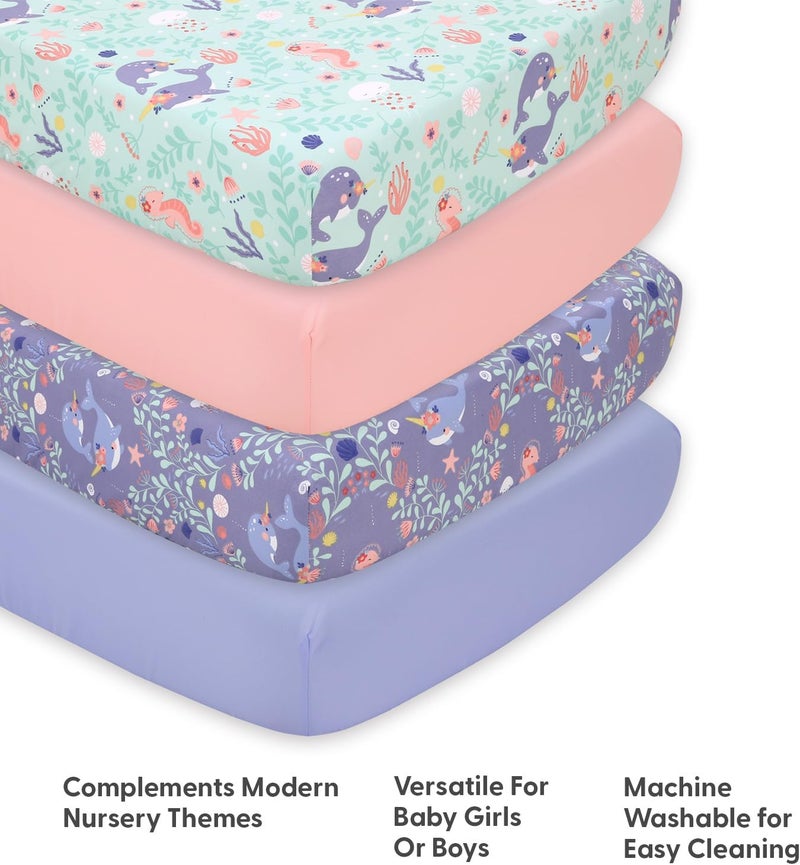 The Peanut Shell The Peanutshell 4Pack Fitted Crib Sheet Set  Super Soft  Breathable Baby Girl Crib Sheets Nursery Decor Fit for Standard Mattress Cover Ocean Girl - Image 4