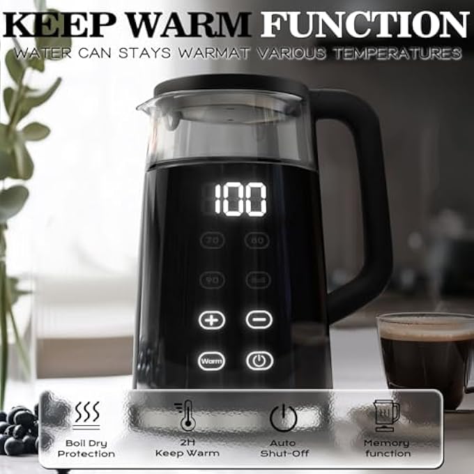 CONOYAR Electric Kettle 2200W Fast Water Boiler 17L Glass Kettle With 4 Temperature Control For Led Touch Screen Double Wall Anti Scald Boiler Up To 2H Keep Warm For Home Auto Shut Off - Image 4