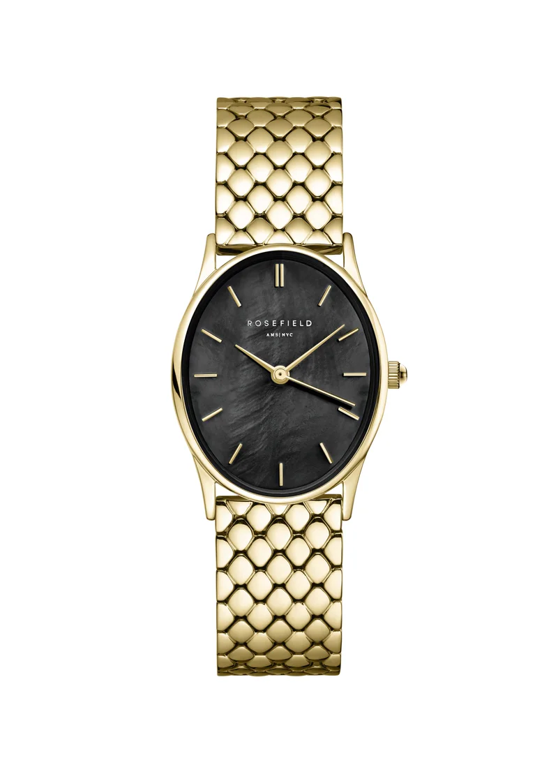 RoseField Rosefield The Oval Black MOP Steel Gold Women Watch - OBGSG-OV14