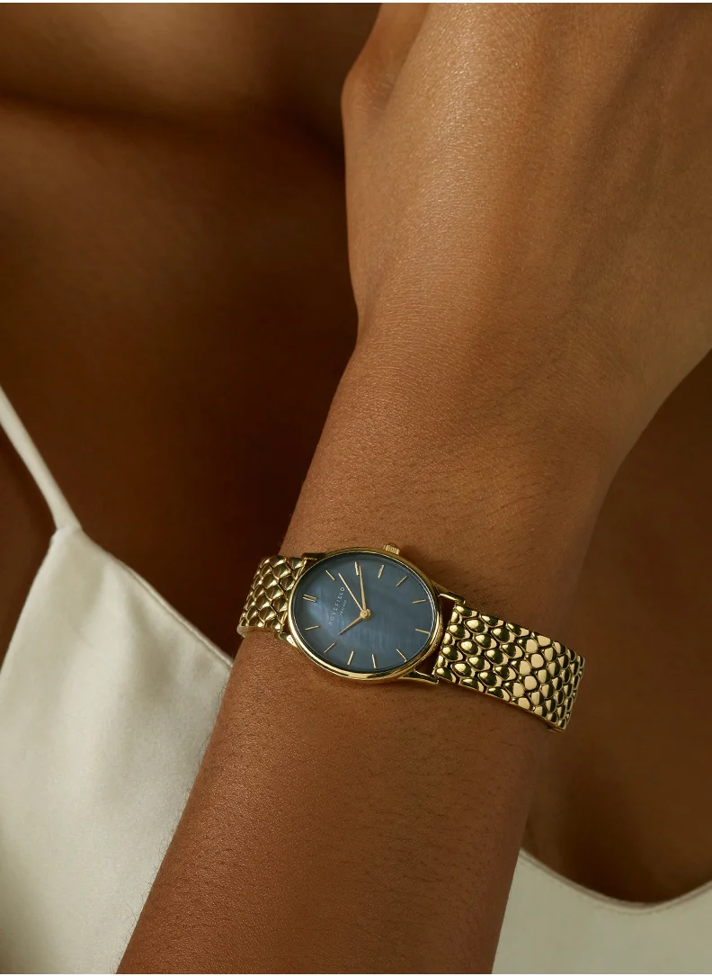 RoseField Rosefield The Oval Black MOP Steel Gold Women Watch - OBGSG-OV14