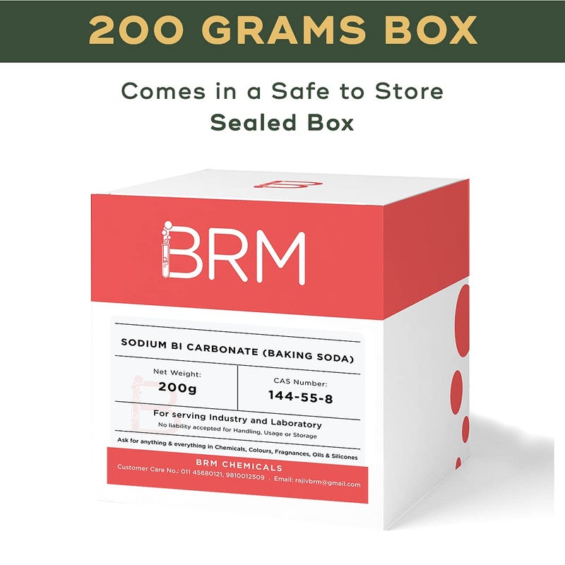 BRM CHEMICALS بي آر إم كيميكلز بيكربونات الصوديوم بيكربونات الصودا 200 جرام لصنع الصابون والشامبو ومستحضرات التجميل وكريمات الترطيب للاستخدام المنزلي DIY للعناية الشخصية للوجه والشعر والبشرة الجسم عبوة 1 - Image 5