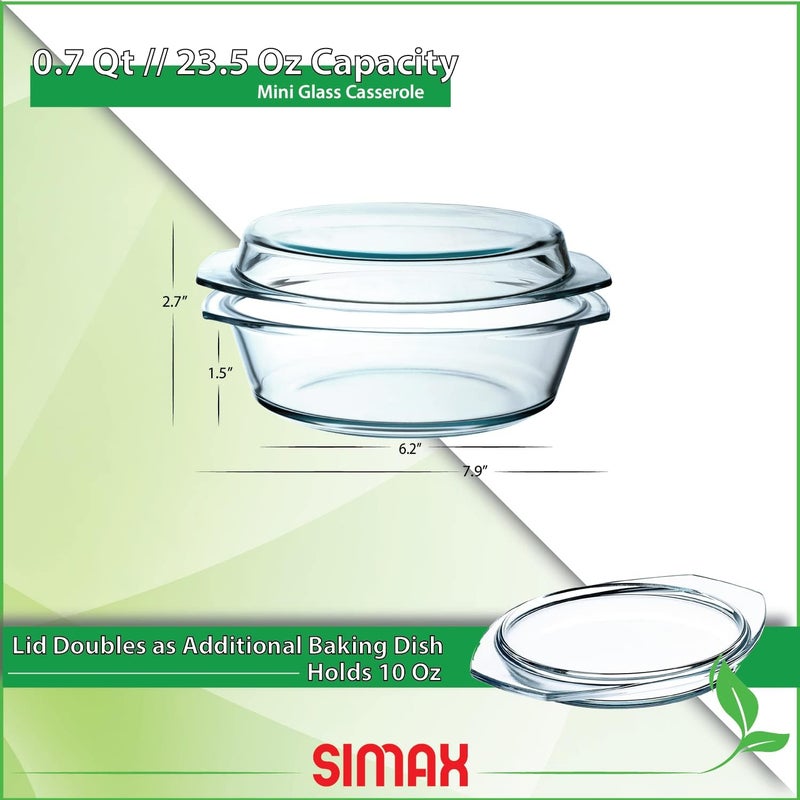 SIMAX Casserole Dish With Lid, 24 Ounce Round Glass Cookware, Oven and Microwave Safe Borosilicate Glass, Made In Europe 0.75 Qt - Image 5