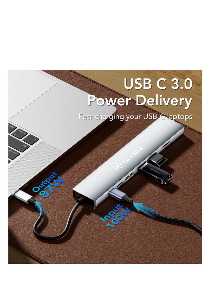 neolink محور NEOLINK USB C مع إيثرنت HDMI 4K محول 8 في 1 دوك متعدد المنافذ USB-C إلى RJ45 إيثرنت USB 3.0 قارئ بطاقات SD/TF منفذ شحن PD بقوة 87 واط متوافق مع MacBook Pro/Air وأجهزة الكمبيوتر المحمولة بنظام Windows من نوع C - Image 2