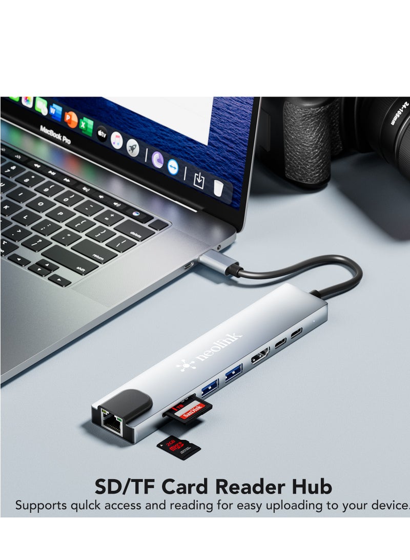 neolink محور NEOLINK USB C مع إيثرنت HDMI 4K محول 8 في 1 دوك متعدد المنافذ USB-C إلى RJ45 إيثرنت USB 3.0 قارئ بطاقات SD/TF منفذ شحن PD بقوة 87 واط متوافق مع MacBook Pro/Air وأجهزة الكمبيوتر المحمولة بنظام Windows من نوع C - Image 5