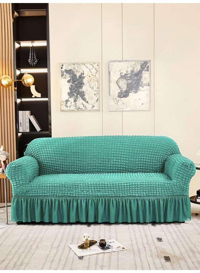 VORHANG Stretch Sofa Slipcover Easy Fitted Sofa Couch Cover with Skirt (Sea Green -3 Seater) Pack of 1 - Image 1