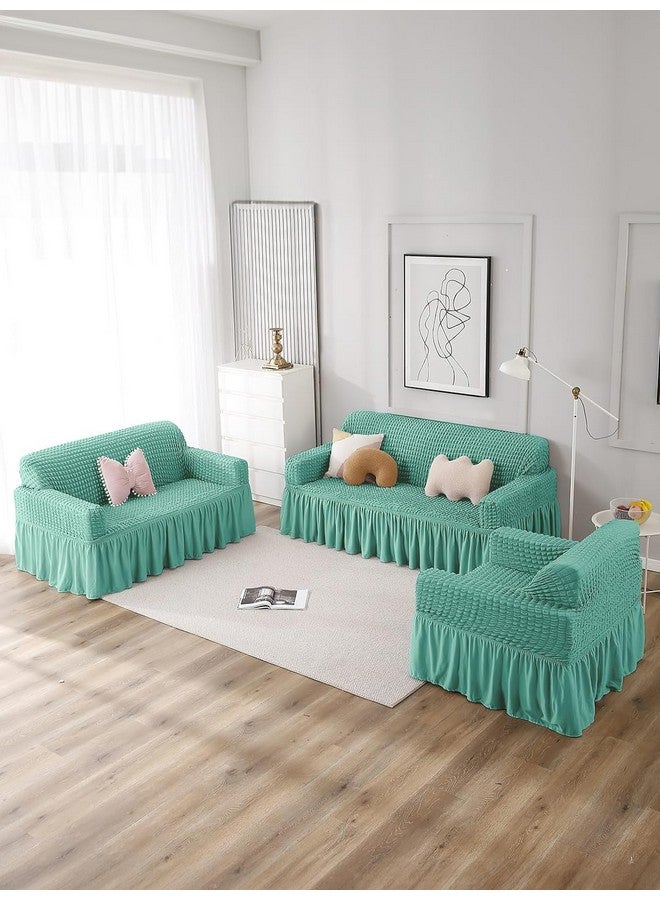 VORHANG Stretch Sofa Slipcover Easy Fitted Sofa Couch Cover with Skirt (Sea Green -3 Seater) Pack of 1 - Image 2