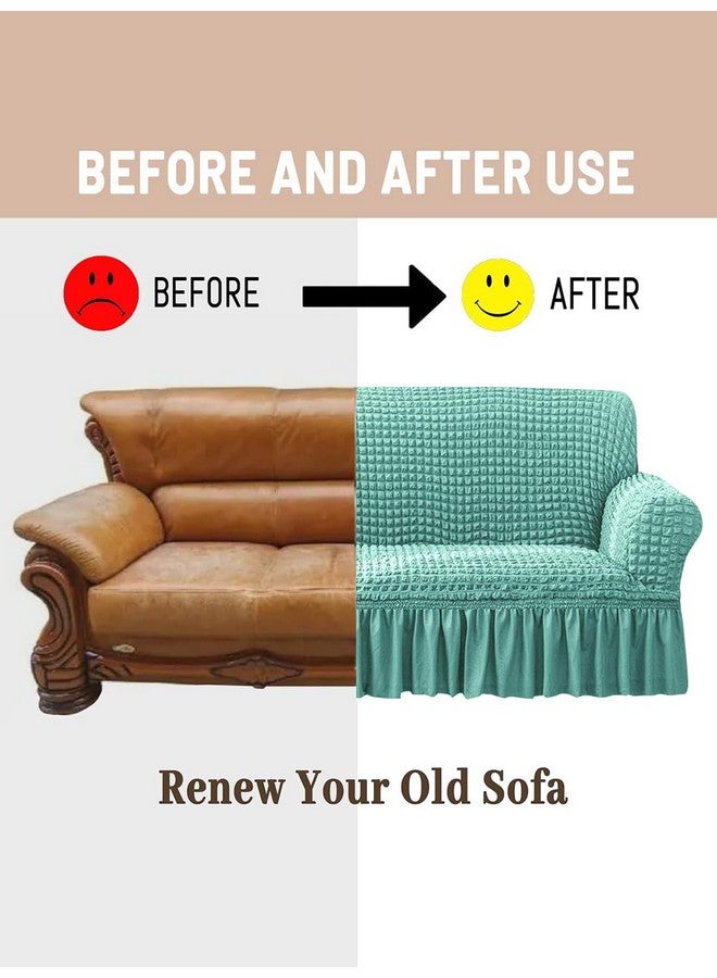 VORHANG Stretch Sofa Slipcover Easy Fitted Sofa Couch Cover with Skirt (Sea Green -3 Seater) Pack of 1 - Image 4