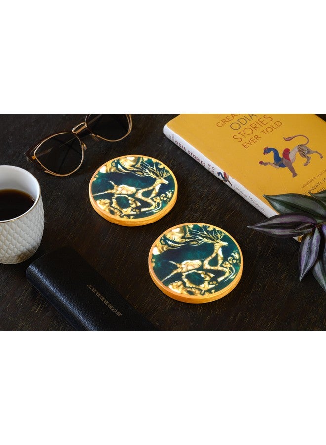 D'ORABLE Dorable Round Coasters - Marble Tea Coasters Set of 2. Perfect for Dinning Décor,Wife's Birthday Gifting. Let Them Fawn Over Design Coaster in an Attractive Box. - Image 2
