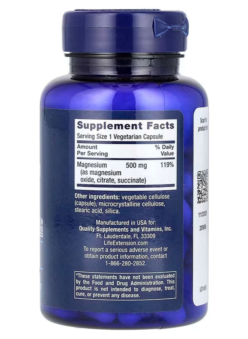 Life Extension Magnesium Caps, 500 mg, 100 Vegetarian Capsules - Image 2