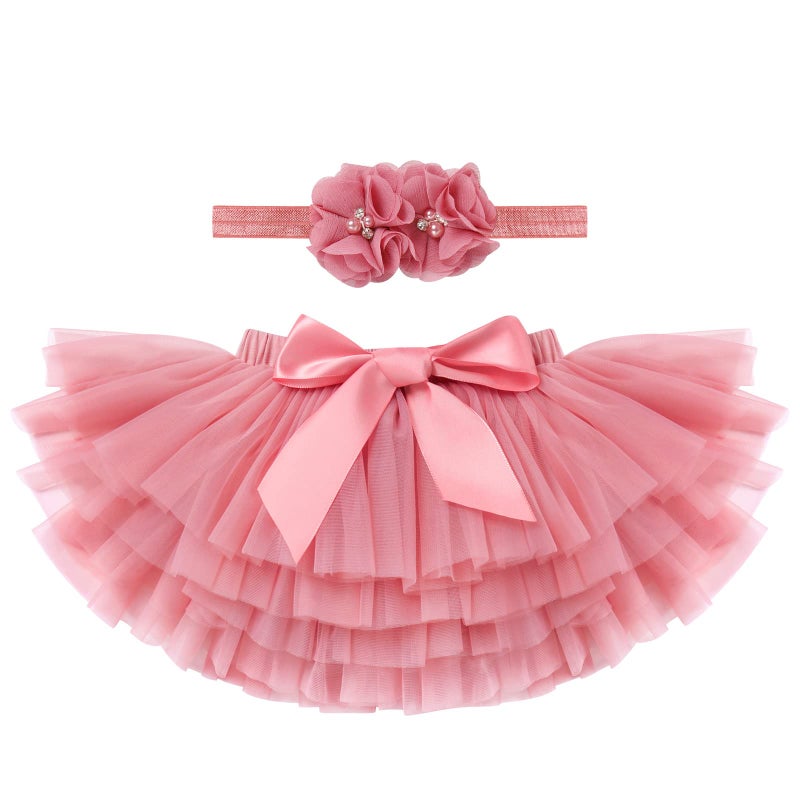 IDOPIP Baby Girls Tutu Skirt Headband Set Toddler Ruffle Tulle Diaper Covers Bowknot Bloomers Bottoms Tutus Sets for Baby Girl 1st Birthday Cake Smash Outfit Photo Props Watermelon Red 612 Months 