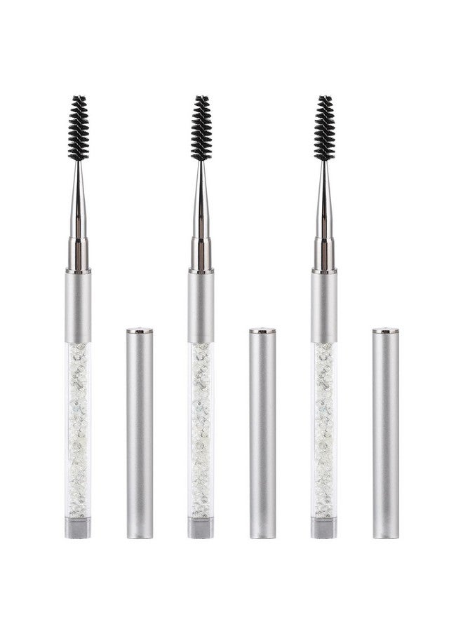 Tbestmax 3 Pcs Spoolies Mascara Wands Eyelash Brushes Eye Brow Brush Applicator With Cap For Travel Silver - Image 1